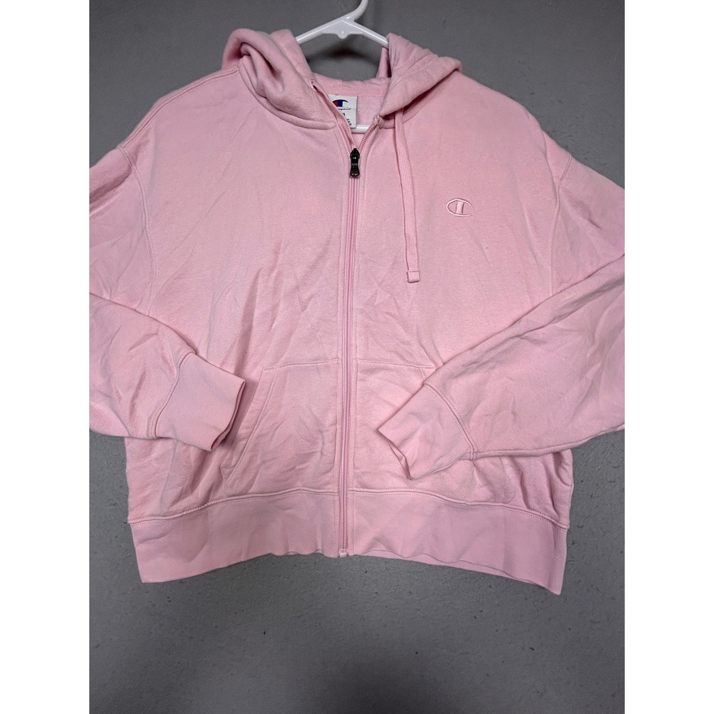 Champion Zip Hoodie Cotton Blend Pink Large Womens